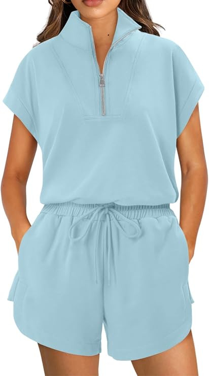 KISSMODA Two Piece Sets for Women Sweatsuit Casual Tracksuits Short Sleeve Tops and Shorts 2026 L... | Amazon (US)
