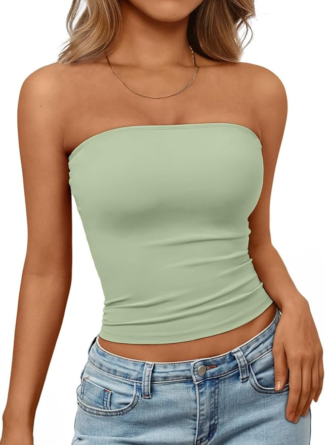 Trendy Queen Womens Strapless Tube Tops Basic Backless Sleeveless Bandeau Going Out Crop Tops Cut... | Amazon (US)