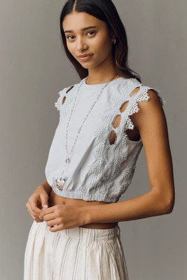 Ollari Lace Trim Cutout Bubble Top | Anthropologie (US)