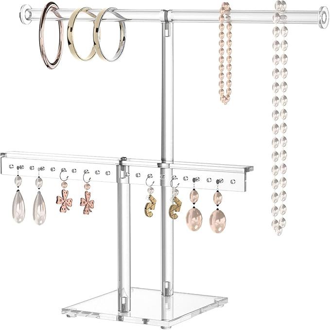 HIIMIEI Jewelry Stand Organizer 2 tier Acrylic tabletop Jewelry Tower Display for Necklaces Brace... | Amazon (US)