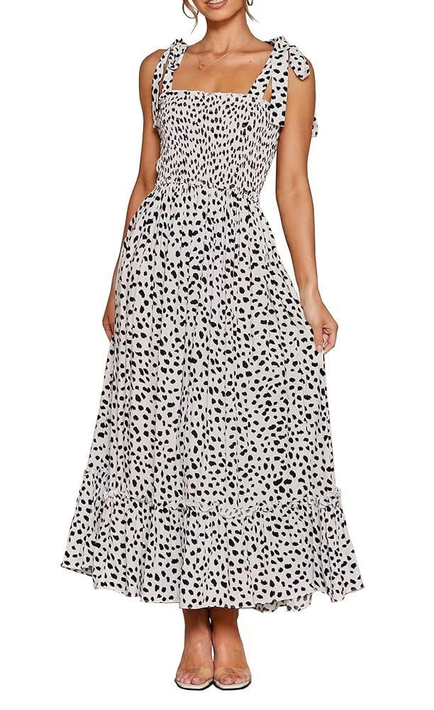 R.Vivimos Women's Summer Straps Cotton Irregular Polka Dot Ruffles Midi Dress | Amazon (US)