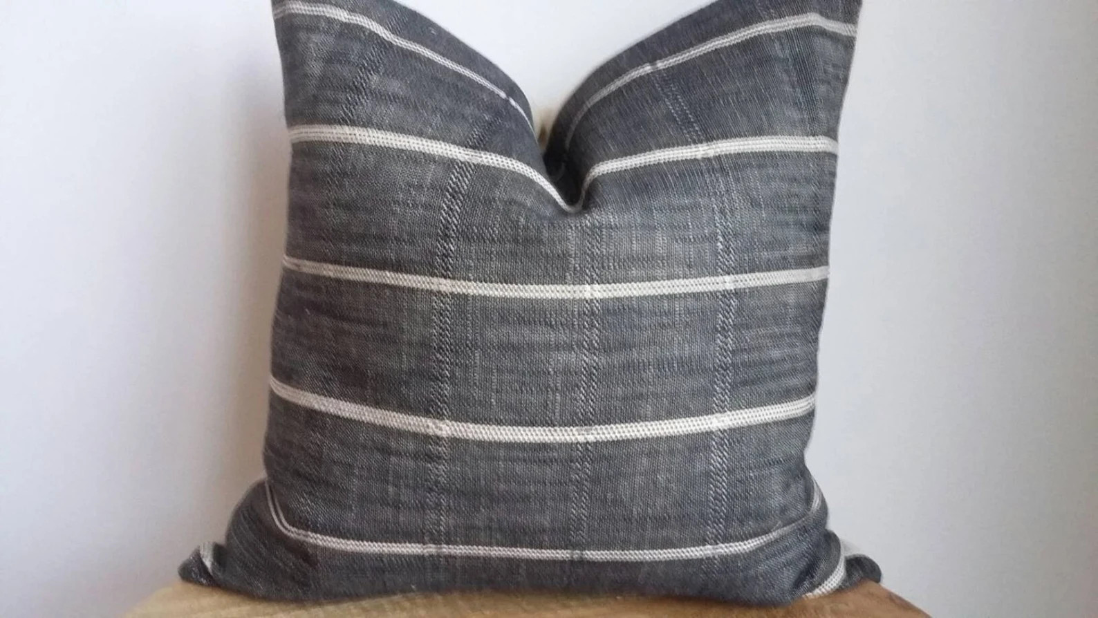 Designer Fabric Striped Modern Pillow Cover Charcoal | Etsy | Etsy (US)