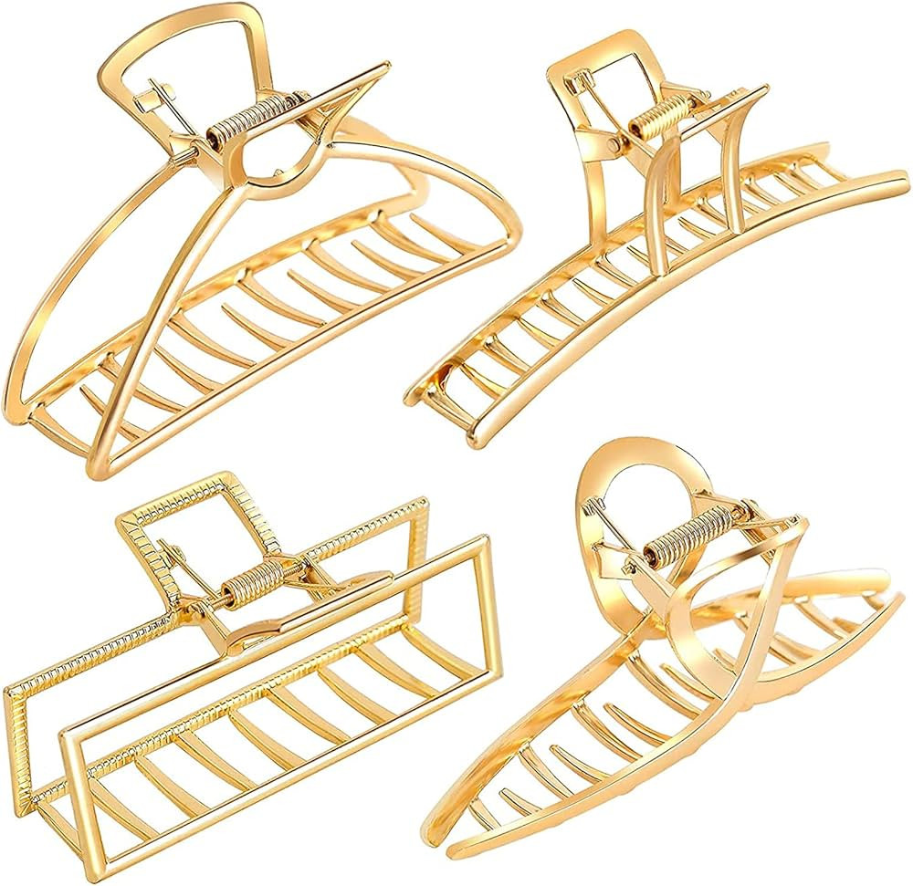 Hair Claw Clips for Women, 4 Pack Gold Claw Clips, Metal Hair Clips, Large Claw Hair Clips, Big H... | Amazon (US)