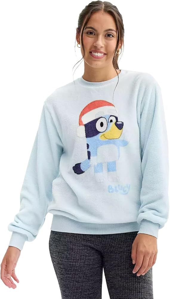 Seven Times Six Bluey Women's Super Soft Plush Crewneck Santa Hat Pullover Sweatshirt | Amazon (US)