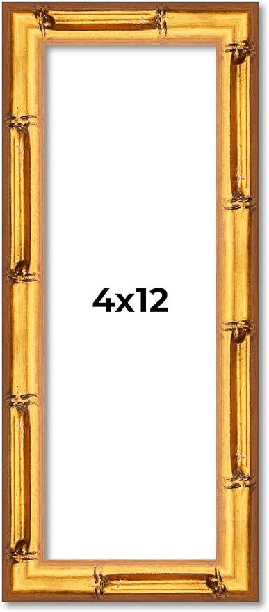 Poster Palooza 4x12 Frame Gold Bamboo Wood Picture Frame with UV Acrylic, Foam Board Backing & Ha... | Amazon (US)