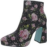 Betsey Johnson Women's Della Ankle Boot, Black/Pink Floral, 9 | Amazon (US)