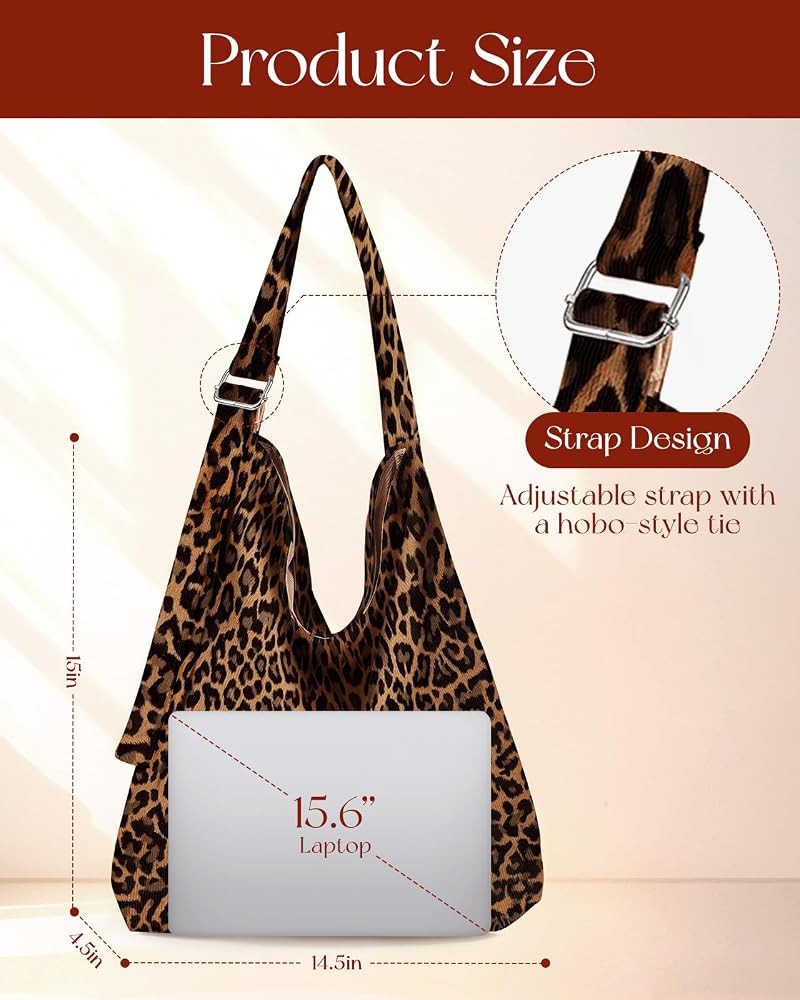 Corduroy Tote Bag with Zipper for Women - Cute Hobo Bags Big Capacity with Inner Pockets for Work... | Amazon (US)