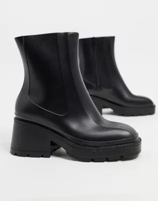 ASOS DESIGN Grounded heeled rain boots in black | ASOS (Global)