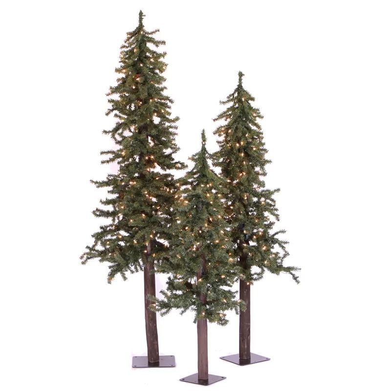 Natural Alpine Green Pine  Artificial Christmas Tree with 185 Clear/White Lights | Wayfair North America