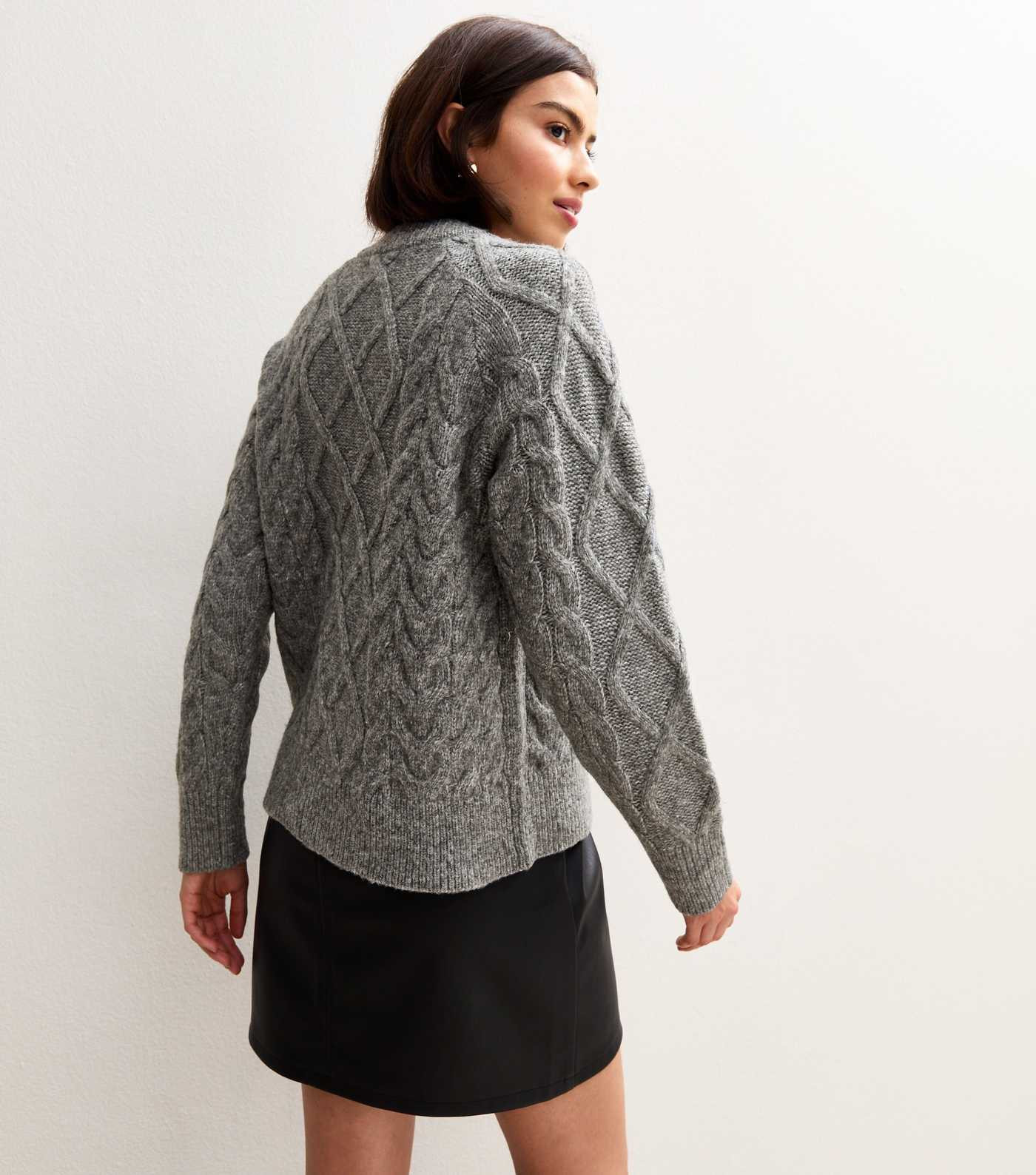 Grey Cable Knit Crew Neck Cardigan | New Look | New Look (UK)