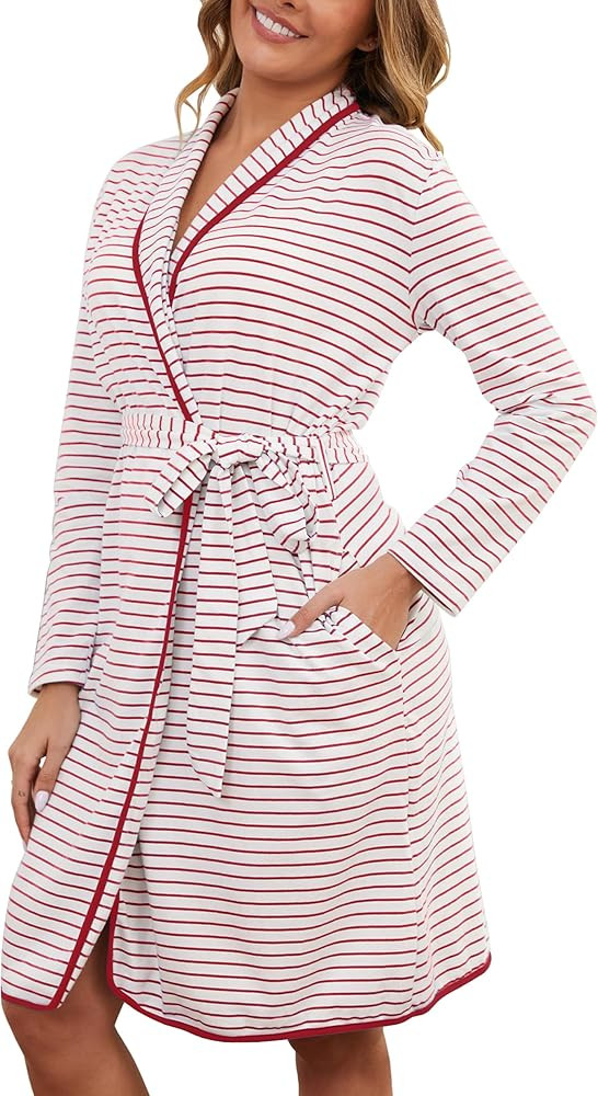 Cotton Robes for Women Striped Long Sleeve Kimono Bath Robe Lightweight House Coat Bathrobe Loung... | Amazon (US)