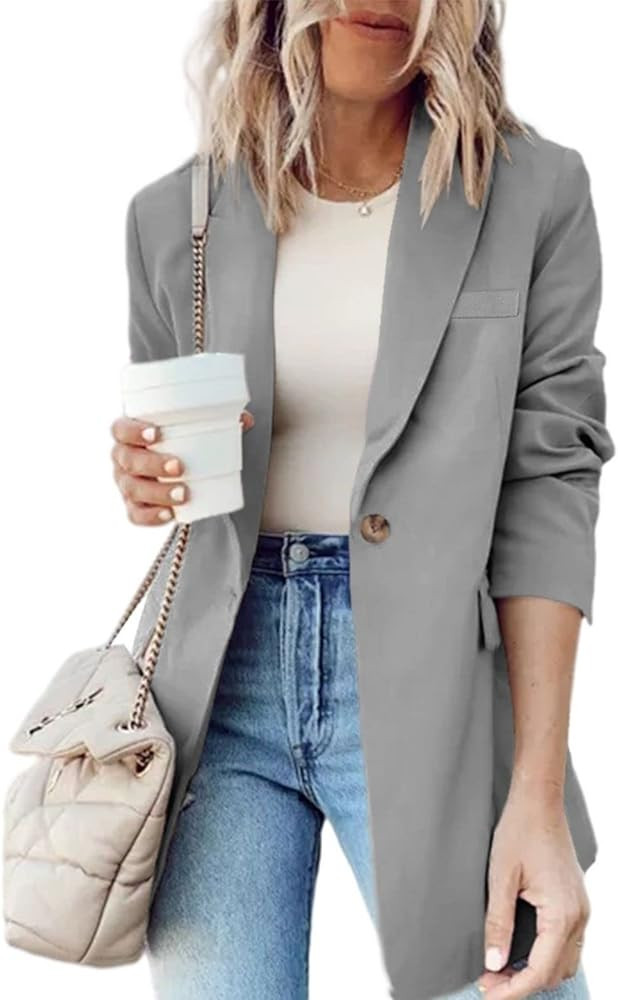 Cnkwei Womens Blazer for Work Casual Long Sleeve Lapel Collar Blazer Jackets with Pockets | Amazon (US)