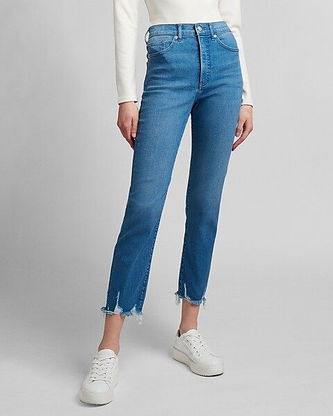 Super High Waisted Ripped Raw Hem Slim Jeans | Express