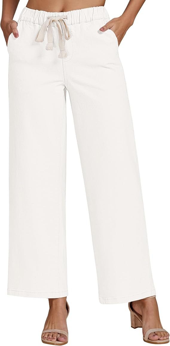 luvamia Wide Leg Jeans Woman High Waisted Trendy Pull On Elastic Waist Drawstring Stretchy Denim ... | Amazon (US)
