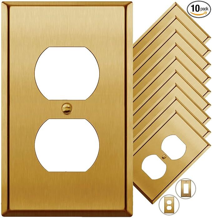 Brass Metal Gold Outlet Cover Light Switch Cover Wall Plate Single Duplex Receptacle Wallplate Co... | Amazon (US)