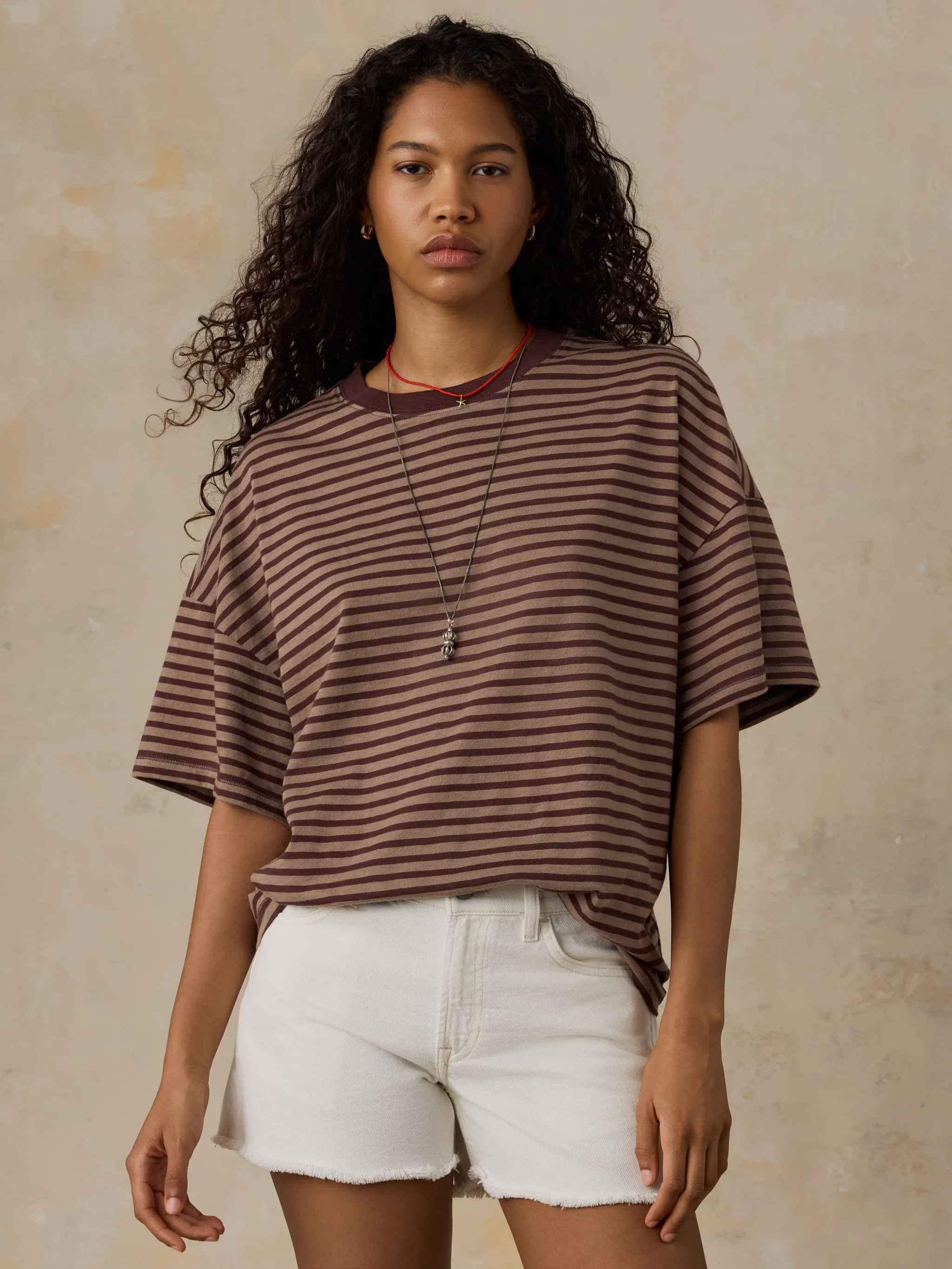 Sunwashed Boyfriend Tee - Coffee Sand Stripe | Faherty
