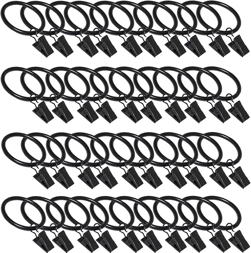 40 Pack Curtain Rings with Clips, Window Clip Rings Black Curtain Hooks Hangers Clip Rings for Ha... | Amazon (US)