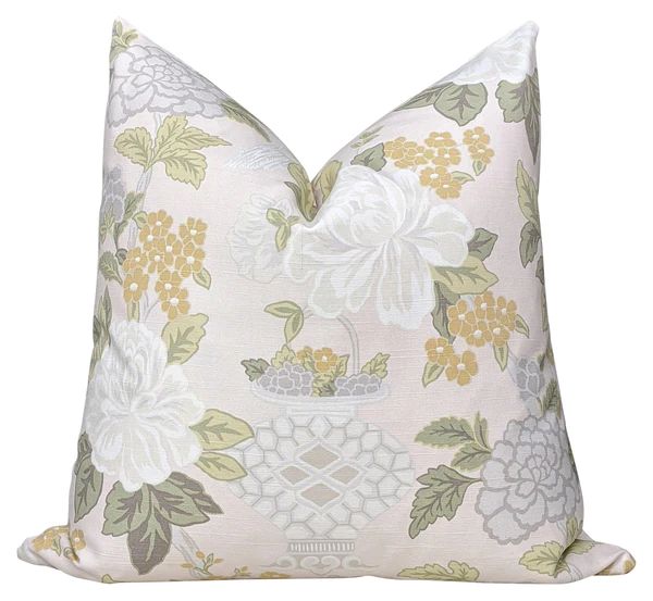 Abbeyville Blush Floral Print Pillow | Land of Pillows