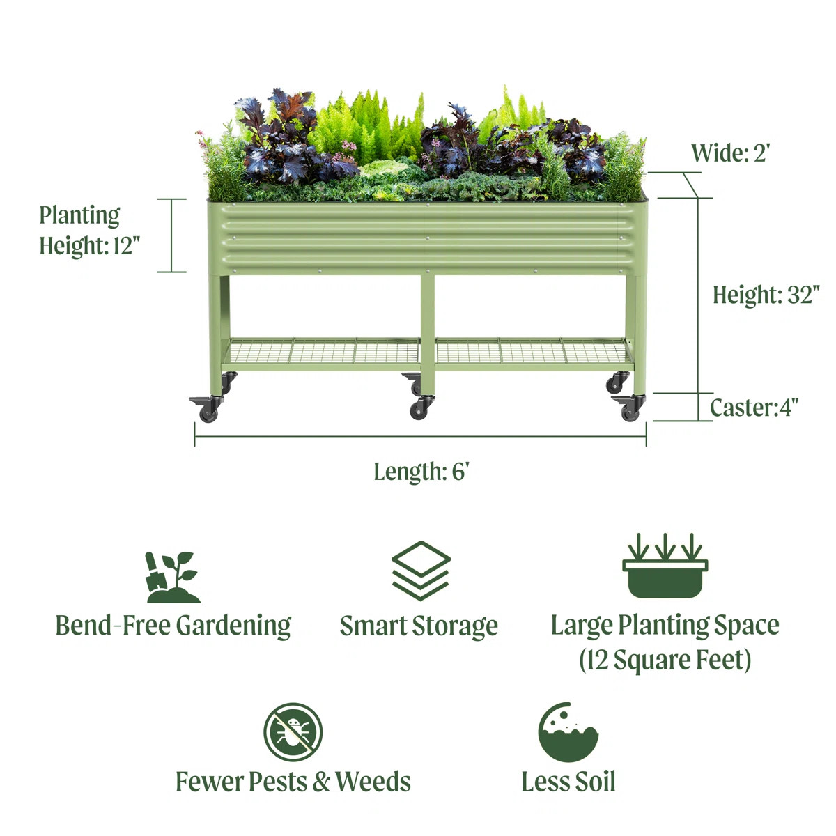 36" Tall 24" Wide Metal Outdoor Elevated Planter with Wheels | Wayfair North America