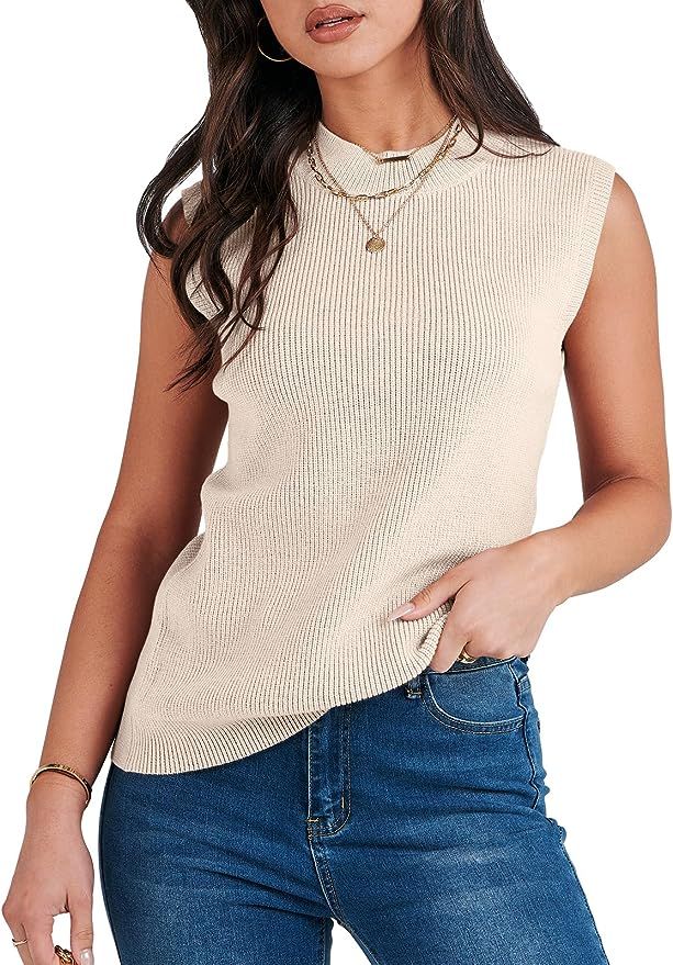 ANRABESS Women's Mock Neck Knit Sweater Vest Casual Sleeveless Summer Trendy Ribbed Pullover Tank... | Amazon (US)