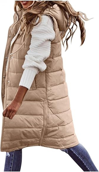 Women's Long Coat Vest With Hood Sleeveless Warm Down Coat With Pockets Quilted Vest Down Jacket ... | Amazon (CA)