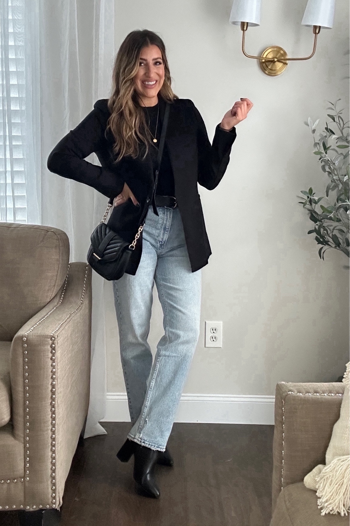 Easy date night or casual Friday in the office outfit. Wearing TTS in jeans (fav Abercrombie ultra high rise 90s straight leg jeans in light wash!) get 20% off now!

Get 25% off top with code LAURENHORN25! Wearing a med. 

Wearing a small in blazer!

Follow for more! Xx

Tap photos to shop!

#LTKstyletip #LTKSeasonal #LTKHoliday