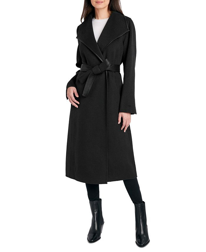 Tahari Women's Faux-Leather-Trim Belted Wrap Coat & Reviews - Coats & Jackets - Women - Macy's | Macys (US)