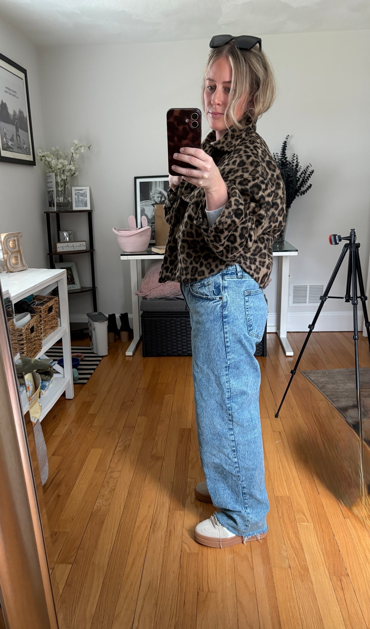 Casual outfit idea for spring! (Childs bday party outfit 😂)
Cropped leopard shacket, Melie Bianco Dakota bag, taupe sambas dupe, target baggy straight denim 
Cropped jackets for spring! 

#LTKmomlife #LTKootd #LTKgrwm