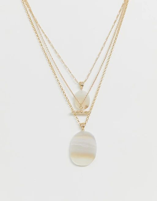 ASOS DESIGN multirow necklace with semi-precious stone and toggle pendants in gold | ASOS US