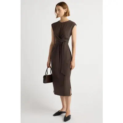 Modern Citizen Fei Organic Cotton Tie Front Midi Dress in Black at Nordstrom, Size Medium | Nordstrom