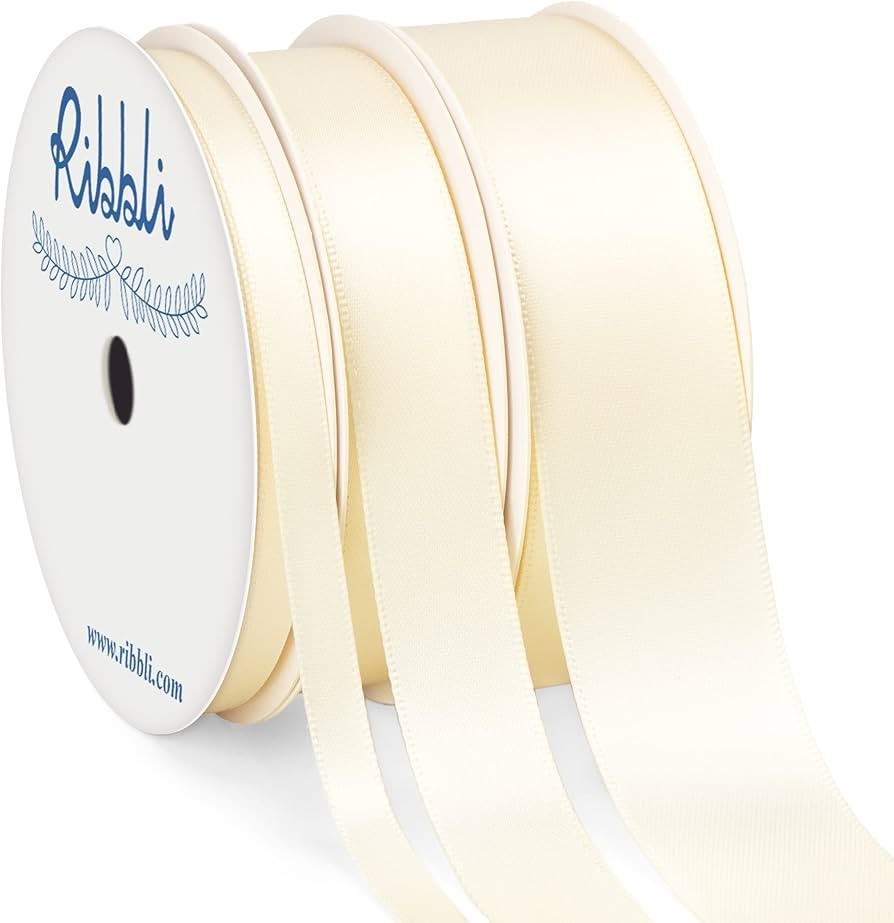 Ribbli 3 Rolls Ivory Satin Ribbon Double Faced,Total 30 Yards,(1/4 Inch x 10-Yard,5/8 Inch x 10-Y... | Amazon (US)