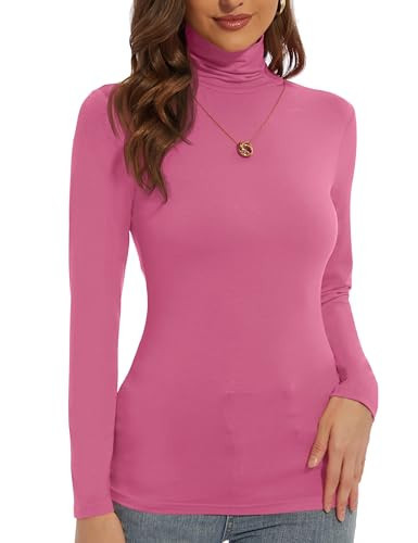 Plus Size Turtleneck Tops for Women Hot Pink Turtle Necks for Womens Long Sleeve Undershirts Mock Turtleneck (Hot Pink, X-Large) | Amazon (US)