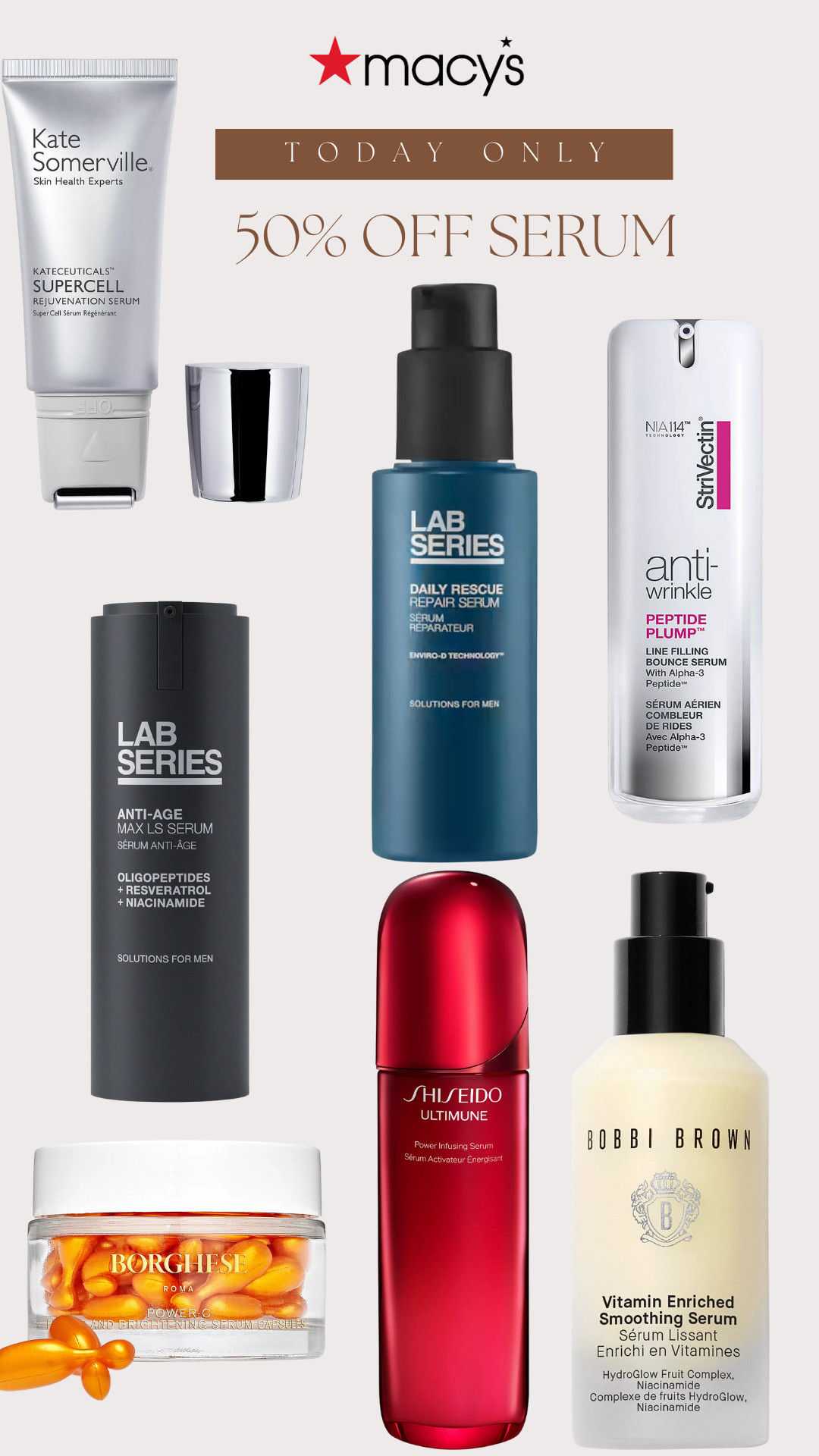 Today only: 50% off serums during Macy’s 7 Days of Deals. Great skin staples worth checking out.

#Macys #7DaysOfDeals #SerumSale #SkincareDeals #GreatSkin #LTKBeauty #BeautyDeals 

 #LTKselfcare #LTKSaleAlert #LTKBeauty