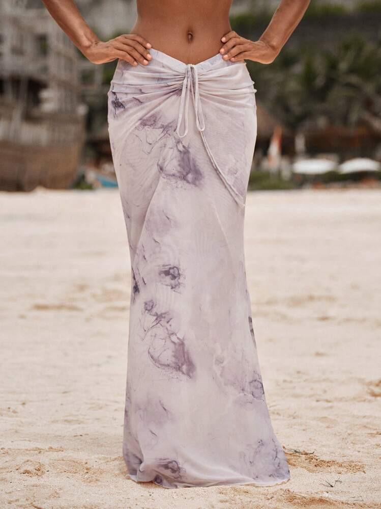 Opulessa Knit Mesh Printed Low Waist Slim Fit Mermaid Skirt | SHEIN