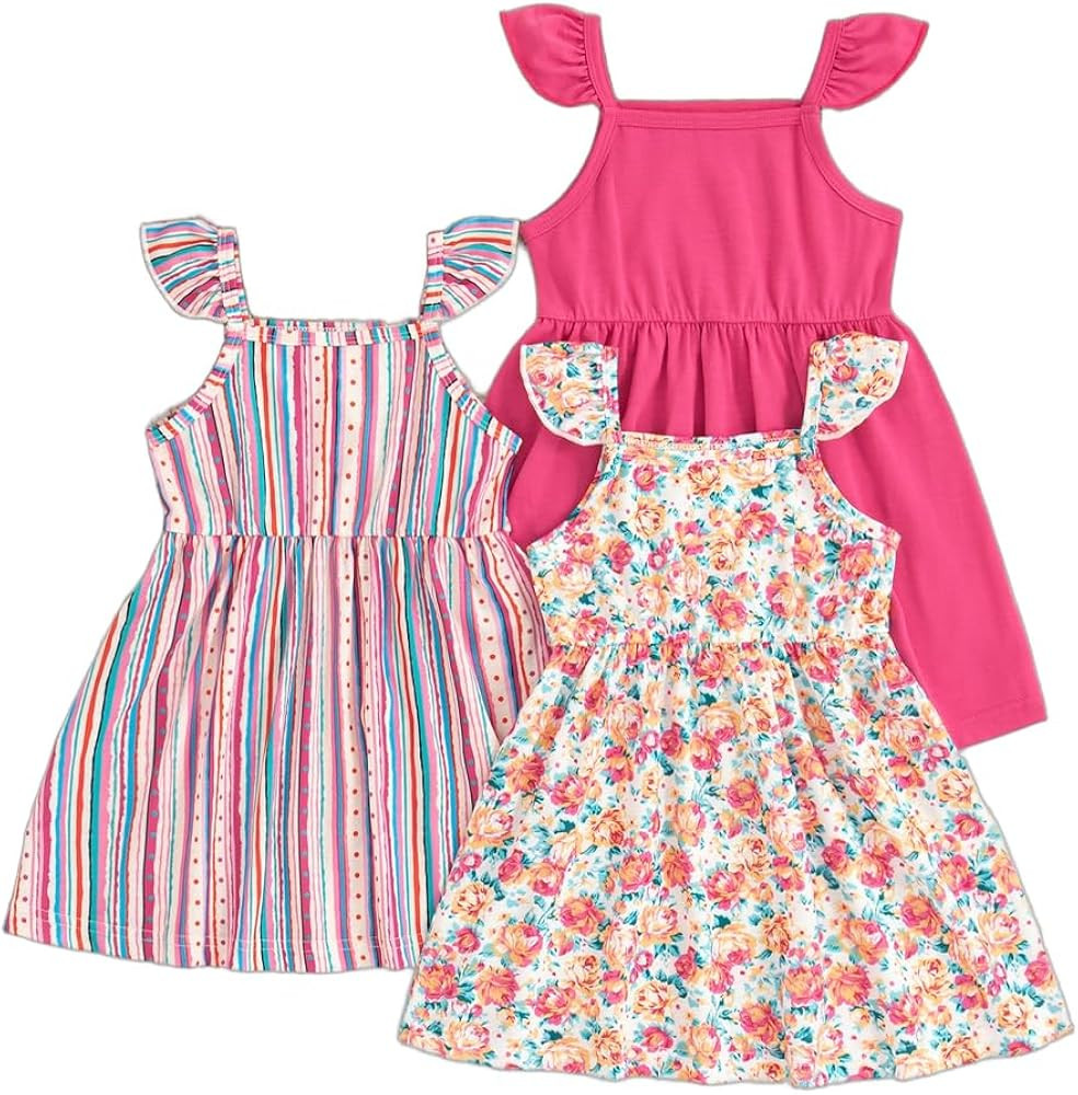 Girls Dresses Toddler Girls Dress 3-Pack Casual Party Print Skater A-line Dress Sundress | Amazon (US)