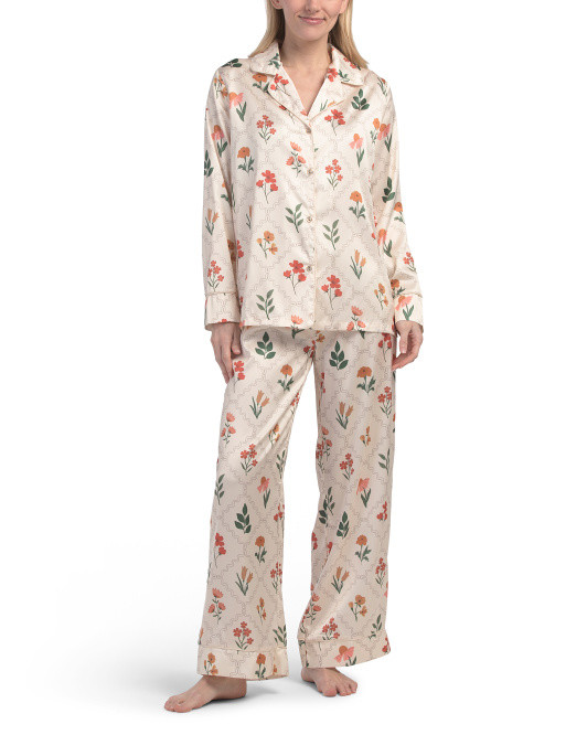 2pc Satin Butterfly Print Long Sleeve Pajama Set | TJ Maxx