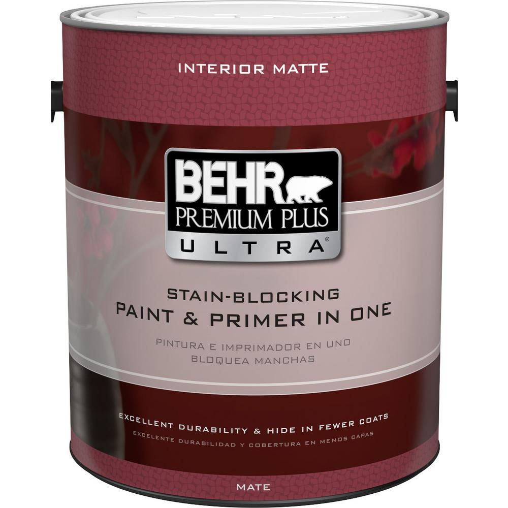 BEHR Premium Plus Ultra 1 gal. Ultra Pure White Matte Interior Paint and Primer in One-175001 - The  | Home Depot