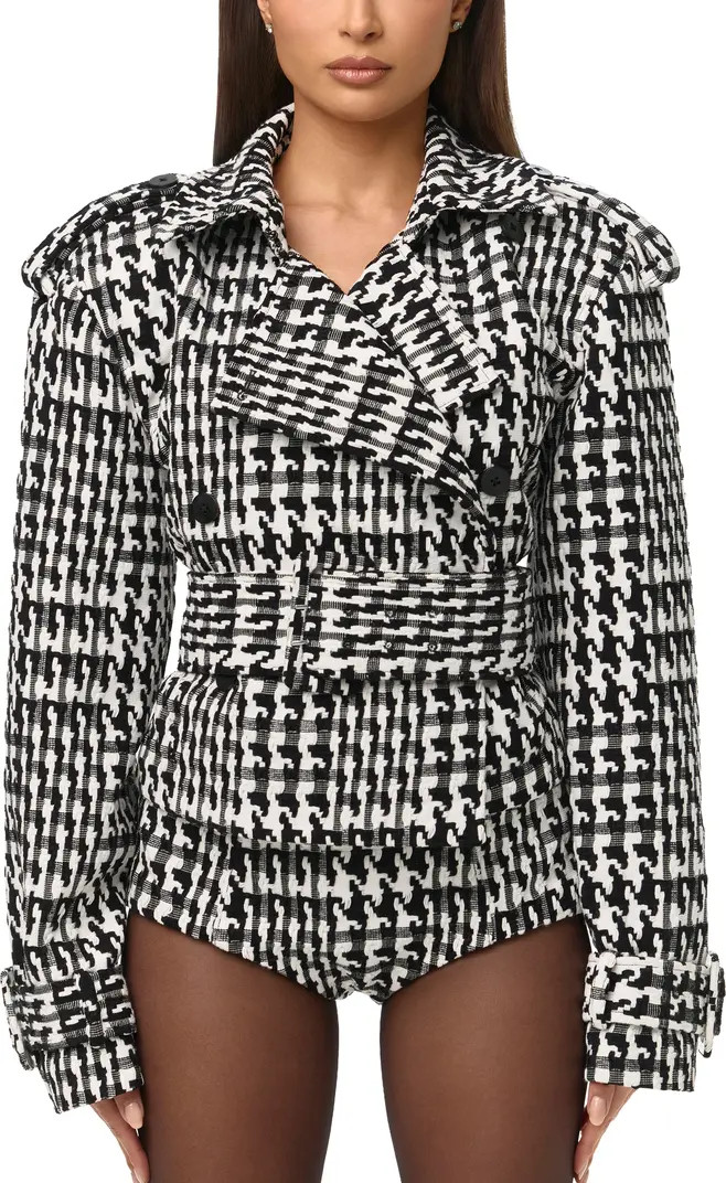 Naked Wardrobe Houndstooth Short Trench Coat | Nordstrom | Nordstrom