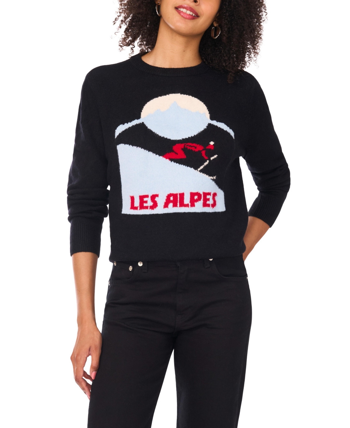 Vince Camuto Women's Les Alps Motif Crewneck Sweater - Rich Black | Macy's