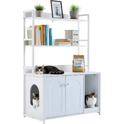 Cat Litter Box Enclosure Furniture with Shelves - 52" Hidden Litter Box Cabinet, Wood Enclosed Cat House with Scratch Mat, Dog Proof Design | Target