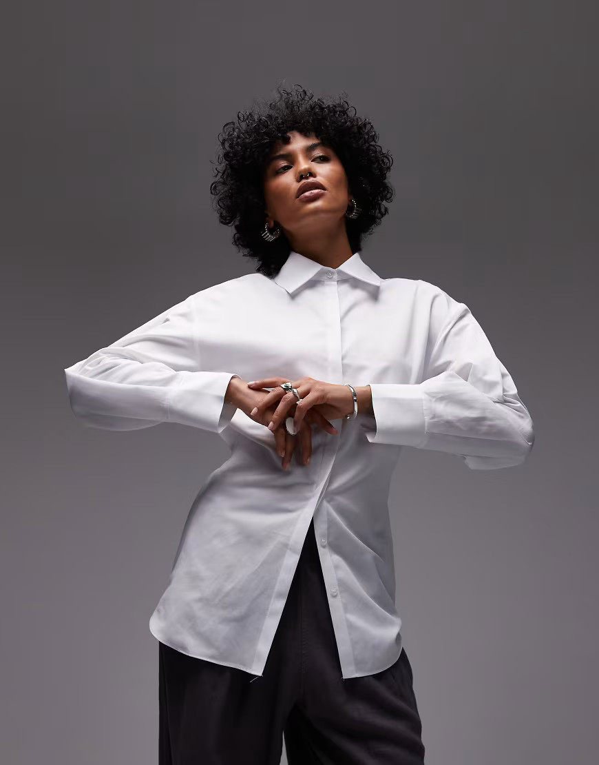 ASOS DESIGN cinch waist cocoon sleeve shirt in white | ASOS (Global)