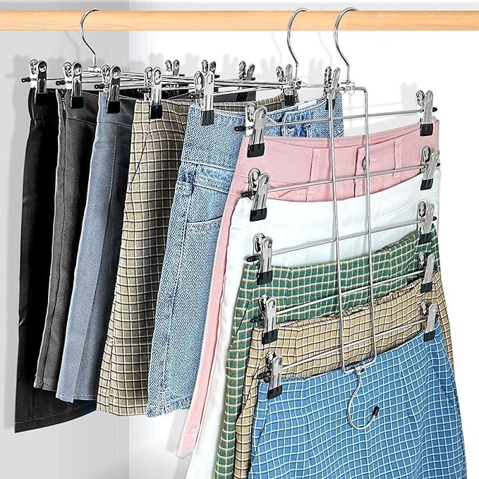 3 Piece Skirt Hangers,Pants Hangers Space Saving,Hanges with Clips 5 Tier,Closet Organizers and S... | Amazon (US)