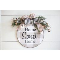 Farmhouse, Wreath, Buffalo Plaid, Home Sweet Home Sign, Wall Decor, Barnwood, Newlywed Ornament, New Home Ornament, Engagement Ornament, | Etsy (US)