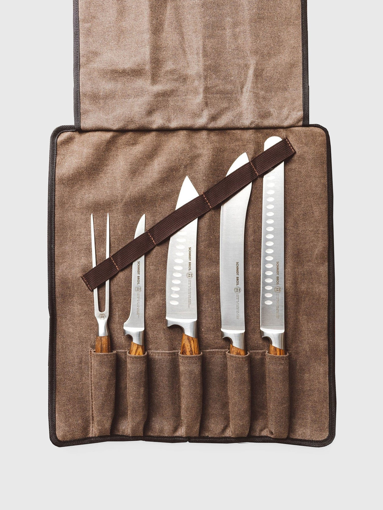 SCHMIDT BROTHERS
                      
                     6-Piece Zebra Wood BBQ Knife Set | Saint Bernard