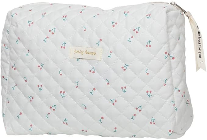 Baonmy Cotton Makeup Bag,Kawaii Floral Cosmetic Bag Large Travel Toiletry Bag, Quilted Cosmetic P... | Amazon (US)