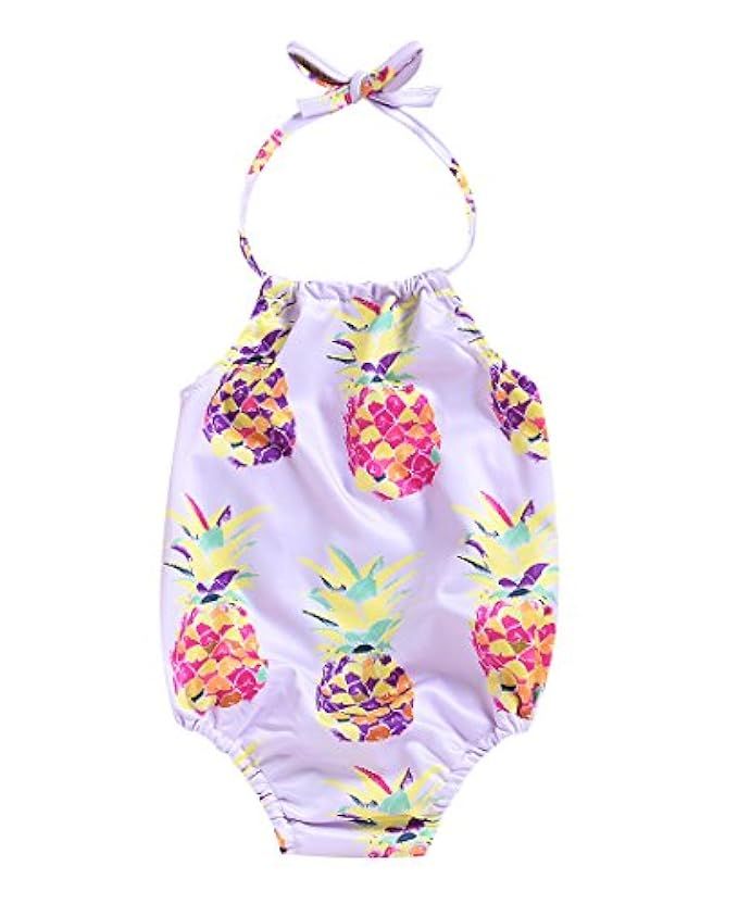 Mini honey Infant Toddler Baby Girls One-Piece Swimsuit Pineapple Printed Backless Halter Swimwear f | Amazon (US)