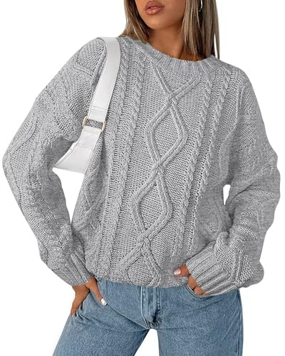 BTFBM Casual Women Long Sleeve Sweater 2026 Fall Ribbed Knit Pullover Loose Crewneck Cable Sweate... | Amazon (US)