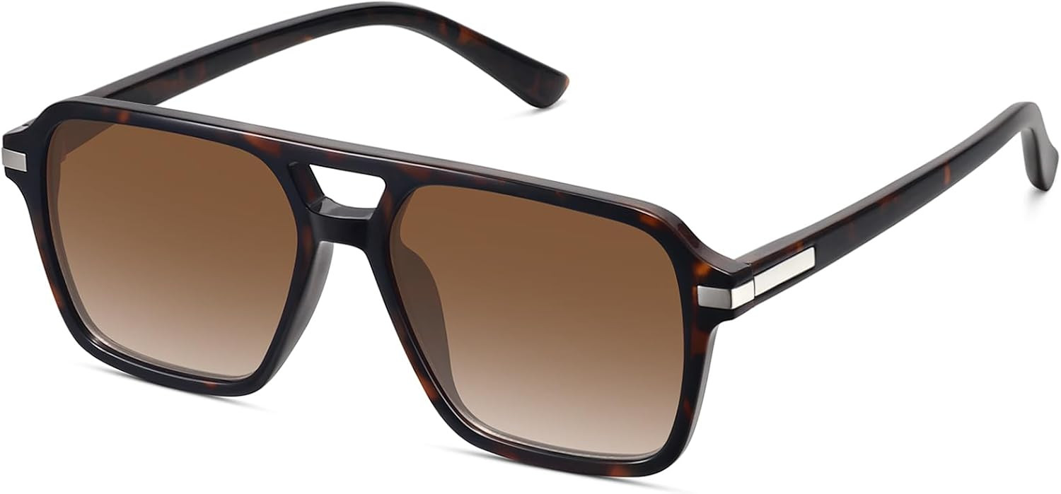 Retro Aviator Sunglasses for Women Men Trendy Classic Square 70s 80s 90s Vintage Shades Double Bridge Aviators FZN813 | Amazon (US)