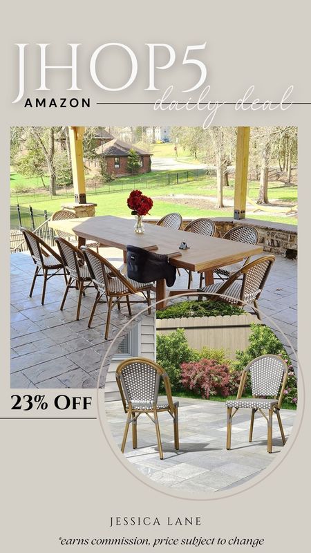 Amazon daily deal, save 23% on the set of two woven bistro outdoor dining chairs. Outdoor furniture, patio furniture, dining chair, outdoor dining chair, outdoor dining, Amazon patio, Amazon deal

#LTKSeasonal #LTKsalealert #LTKhome