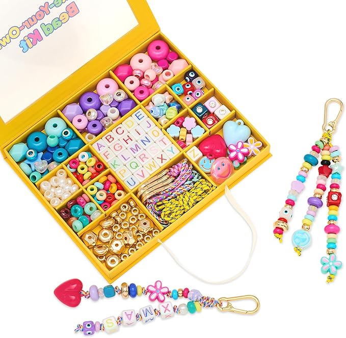 MINIMISSMIANYC Bead Bag Charm Kit for Girls,Big Colorful Beaded Heart Flower Letter A-Z Keychain ... | Amazon (US)